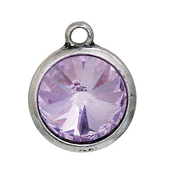 2 Lavender Tanzanite Rivoli Charms, Crystal Glass in Silver Bezel, 21x17mm, chs2692