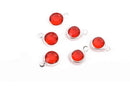 6 Bright RUBY RED Rhinestone Faceted Circle Charms, 8mm Silver Drop Charms, Crystal Glass in Silver Plated Bezel, July Birthstone, chs2923