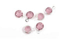 6 Alexandrite TANZANITE PINK RHINESTONE Faceted Circle Charms, 6mm Silver Drop Charms, Crystal Glass in Bezel, June Birthstone, chs2933