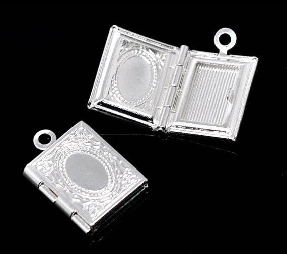 4 SMALL Silver Plated Book Shape Picture Photo Frame Locket 17x12mm. chs0715