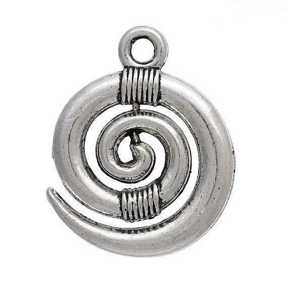 10 SPIRAL Charms, Silver Tone Pewter Pendants, 19x15mm, chs2467