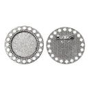 5 Antiqued Silver Brooch Pin with Bezel Cabochon Tray, 1-1/8" Bezel Tray (fits 30mm) pin blanks, pin0099