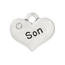 1 Antique Silver Rhinestone "Son" Heart Charm Pendant 16x14mm  chs1479a