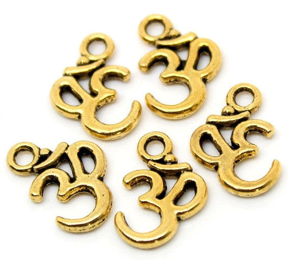 12 Gold Tone OM SYMBOL Yoga Charm Pendants chg0064