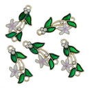 5 ENAMEL FLOWER Lily Charms, Lavender Center, Gold Tone Metal Rhinestone Pendants . che0500