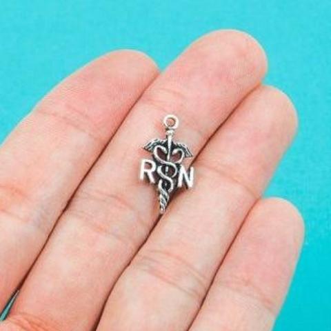 10 Silver Tone RN NURSE Charm Pendants chs0112