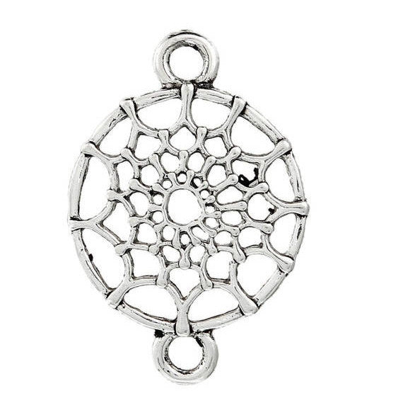 10 Silver DREAMCATCHER Dream Catcher Charms Pendants, 2-hole Connector Links, 32x22mm, chs2566