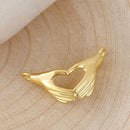 2 Gold Plated HEART HANDS Claddagh / Claddaugh Connectors, Metal Hands Holding, Irish Charm Pendants, chg0550