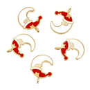 5 CHRISTMAS SANTA Moon Charms or Pendants, crescent moon, half moon charms, Gold Plated with enamel, 3/4" chg0502