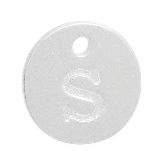 10 Letter S Alphabet Charms Silver Plated Monogram, double sided round disc letter charms, dot charms, 12mm, (1/2") chs2559