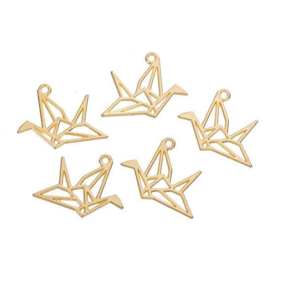 10 Gold Plated ORIGAMI CRANE Outline Hollow Minimalist Charms, 29x23mm, chg0542