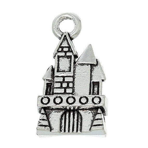 10 Silver HAUNTED HOUSE Charm Pendants, castle, fairy tale house, chs1867a