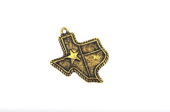 10 TEXAS FLAG Charms, Texas State Cutout Charm Pendants, Antiqued Gold Metal, 38x32mm, chg0405