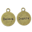 8 Bronze Tone BELIEVE and INSPIRE Reversible Charm Pendants  chb0262