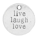 5 pc.  Antique Silver Tone Metal LIVE LAUGH Love Circle Charm Pendants 20mm chs0579