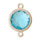 2 Rose Gold Geometric Round Circle Connector Links, Aquamarine Blue, March Birthstone chg0148