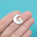 8  Silver Tone CAT on MOON  Charms Pendants . Chs0009