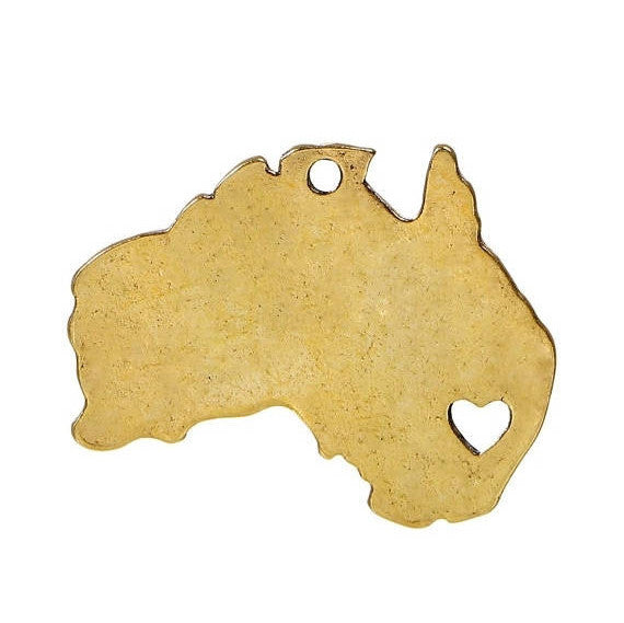 10 AUSTRALIA MAP Charms, Gold Plated Australian Continent Pendants, Sydney Heart Cutout, 29x23mm, chg0418