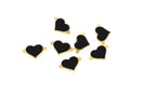 2 BLACK and GOLD Heart Enamel and Metal Connector Charms  che0462