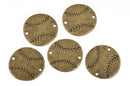 4 Bronze Oxidized BASEBALL Connector Link Charms, stamping blanks, 1-1/4"  chb0443