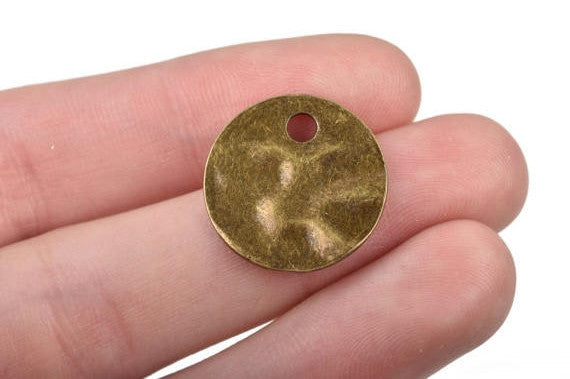 10 BRONZE Hammered Metal Coin Sequin Charms, Round Coin Charms, double sided design, 20mm (3/4") chb0459
