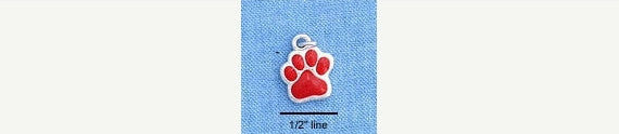 RED PAW Print Charm, silver plated with enamel, about 3/8" wide che0305