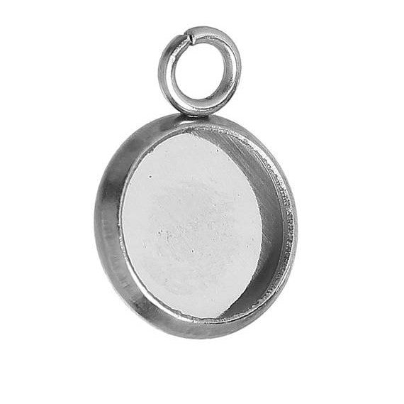 10 Stainless Steel Round Circle CABOCHON SETTING Bezel Frame Charm Pendants, Silver (fits 8mm cabs)  chs2058