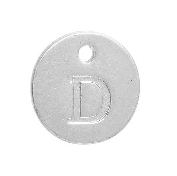 10 Letter D Alphabet Charms Silver Plated Monogram, double sided round disc letter charms, dot charms, 12mm, (1/2") chs2554