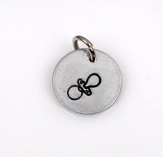 BABY PACIFIER Hand Stamped Disc Charm Pendant, Pram, Baby Buggy, Stroller, baby shower, 1/2"