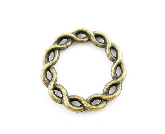 10 Antique Bronze Metal INFINITY RING Connectors 20mm, twisted rope design . Chb0196