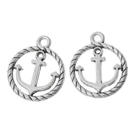 5 OPEN ANCHOR Charms, Antique Silver Metal Pendant Charms  19mm  chs1833