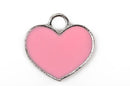 4 Silver Metal Enamel PINK HEART Charms or Pendants, 18x18mm, che0516