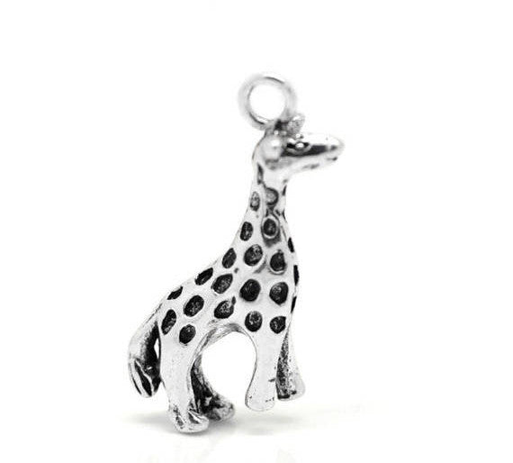 5 Silver Pewter 3-D GIRAFFE Charm Pendants, 22x12mm, chs1254