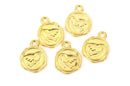 10 Gold Plated BIRD WAX Seal Charm Pendants, stamped wax seal design on both sides, chg0395