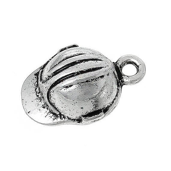 10 CONSTRUCTION HARD Hat Silver Charm Pendants, Construction Worker Cap, chs1824