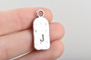 5 Letter J Monogram Initial Letter Stamped Rectangle Tag Charms, Hammered Antiqued Silver Tone Metal, 27x12mm, chs2608