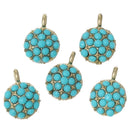 5 BLUE POLKA Dot Round Charms, Enamel Charm Pendants, gold plated, 3/8" dia. Chg0360