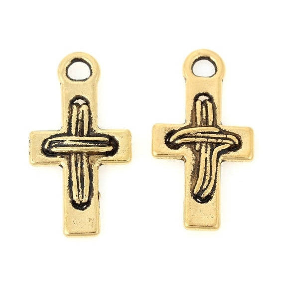 50 Gold RUSTIC CROSS Charm Pendants, 7/8"  chg0386b
