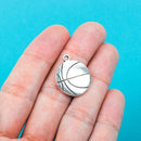 4 Double Sided Silver Tone Metal BASKETBALL Charm Pendants chs0153