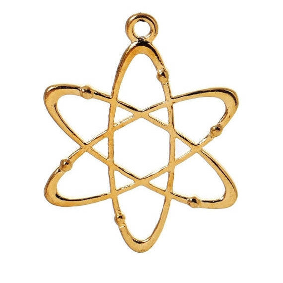 5 ATOM Molecule Chemistry Charms, Gold Tone Charm Pendants, Atomic Energy Science Charms, Nuclear Energy, 33x26mm, chg0400