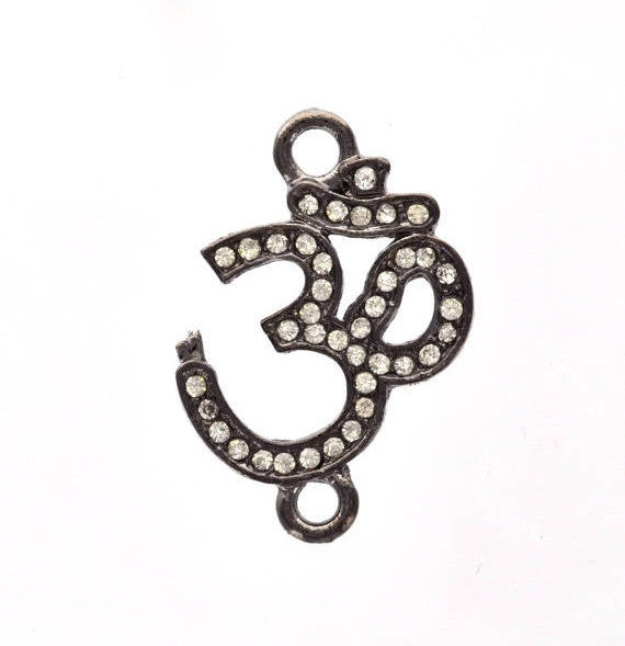 1 Rhinestone GUNMETAL Black OM Ohm Meditation Symbol Connector Charms . cho0010