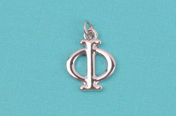 4 PHI Letter Silver Plated Charms, Greek Letter . Sorority Sister .  Silver Plated Pendant, 3/4" tall includes jump ring, chs2202