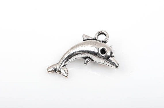 10 DOLPHIN Charm Pendants, Fish Charms, Antique Silver chs2129