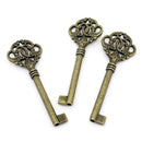 2 Large Heavy Antique Bronze Key Pendant Charms. Leaf scroll design. 3.5" long   CHB0047