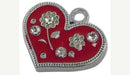 4 Silver Metal Enamel RED FLORAL Heart Charm Pendants with Rhinestone Accents. che0053