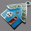 2 Silver Enamel GINGERBREAD HOUSE Christmas Charms Pendants with Rhinestones che0202