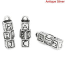 5 ALPHABET BABY Blocks Antique Silver Charm Pendants . 17mm  chs1832