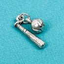 6 Movable BASEBALL BAT and Ball Charms, Silver Tone Pewter Charm Pendant  chs1648