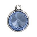 2 Aquamarine Blue Rivoli Charms, Crystal Glass in Silver Bezel, 21x17mm, chs2694