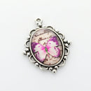 Glass Butterfly Cabochon in a Silver Setting, purple, white, pink, pendant charm cab0013